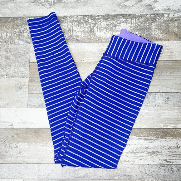 Ivivva by Lululemon Girl's Blue Striped Leggings Size 10 - Picture 1 of 6